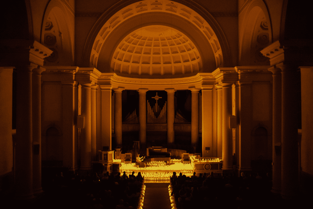 National City Church in Washington DC illuminated by candles